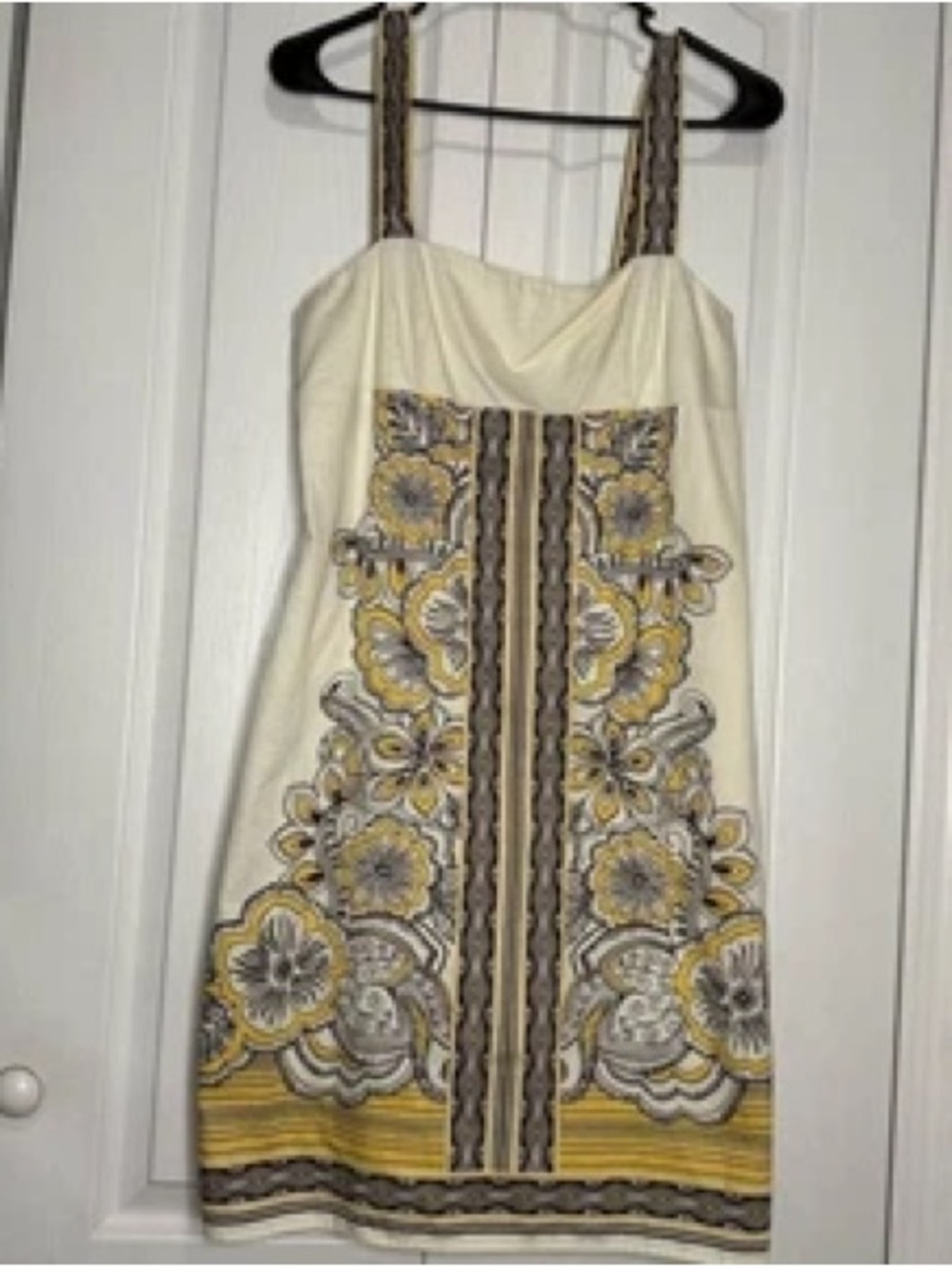 LOFT Cream Mini Dress with Yellow & Gray Floral Panels